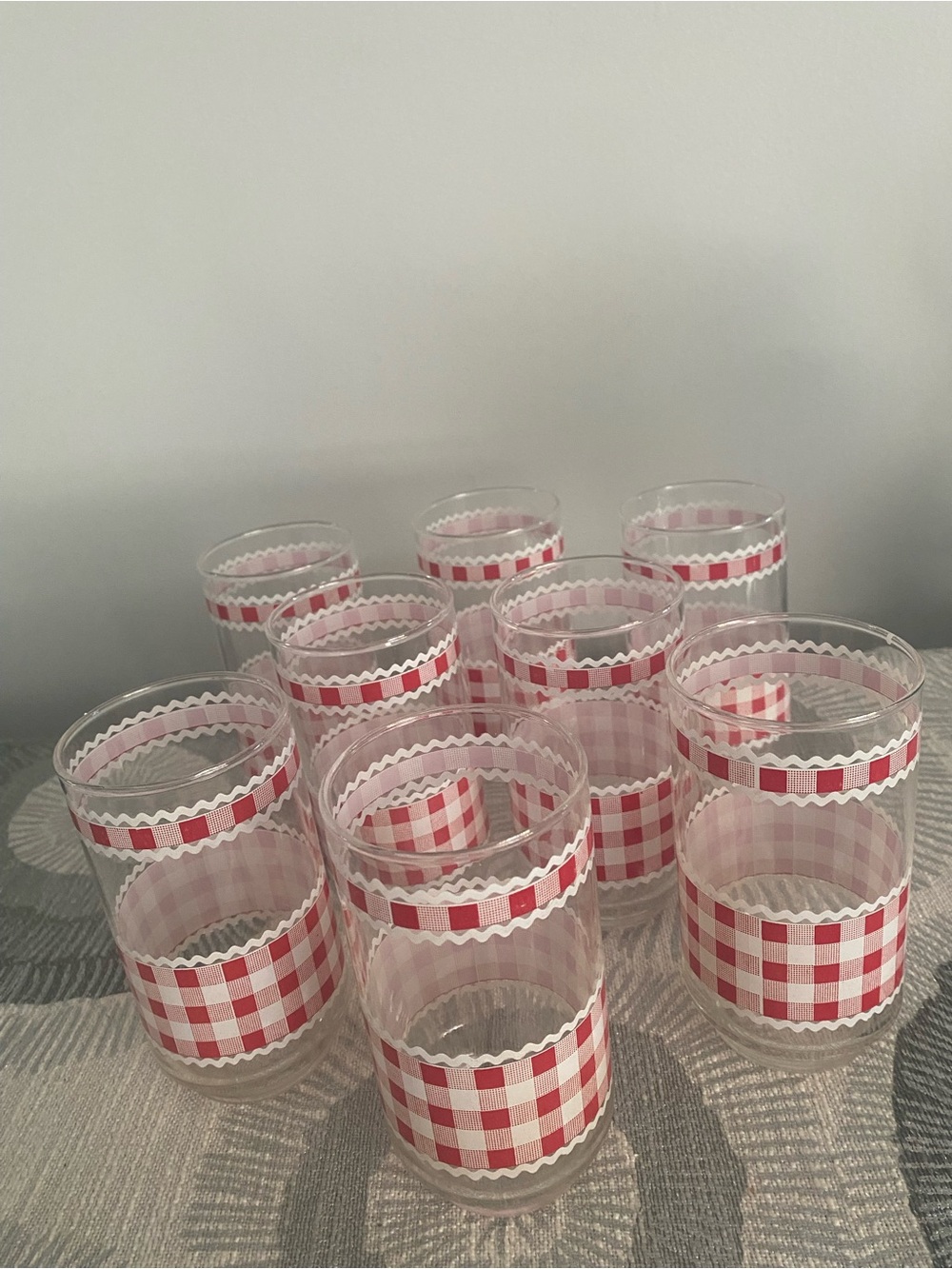 Libbey 1970’s Red White Gingham Ric Rac Glass Tumblers - Pack of 8